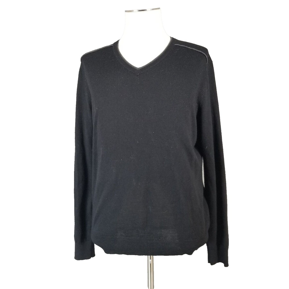 INC International Concepts sweater men's large black v-neck Merino wool blend